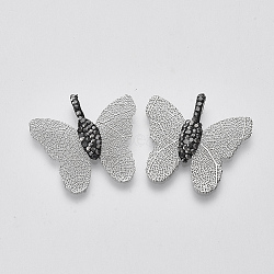 Alloy Filigree Pendants, with Polymer Clay Rhinestone, Butterfly, Platinum, 26.5~30x30~31x5mm, Hole: 6x2.5mm(ALRI-N031-002D)