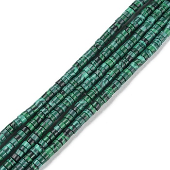 Synthetic Malachite Beads Strands, Heishi Beads, Flat Round/Disc, Heishi Beads, 4.5x2mm, Hole: 1mm, about 170pcs/strand, 15.35''(39cm)