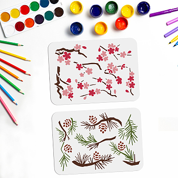 2Pcs 2 Styles PET Hollow Out Drawing Painting Stencils, for DIY Scrapbook, Photo Album, Flower, 297x210mm, 1pc/style