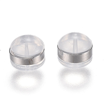 Brass Rings Silicone Ear Nuts, Earring Backs, Silver, 5.7x5.7x4.5mm, Hole: 1mm