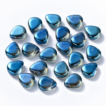 Transparent Spray Painted Glass Beads, Top Drilled Beads, AB Color Plated, Teardrop, Marine Blue, 12.5x10.5x5.5mm, Hole: 0.9mm