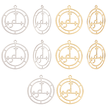 10Pcs 2 Colors 304 Stainless Steel Sigil of Lilith Pendants, Flat Round, Golden & Stainless Steel Color, 24.4x21.8x0.7mm, Hole: 1.2mm, 5pcs/color