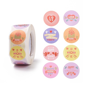 Valentine's Day Round Paper Stickers, Adhesive Labels Roll Stickers, Gift Tag, for Envelopes, Party, Presents Decoration, Mixed Color, 25x0.1mm, 500pcs/roll