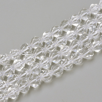 Natural Quartz Crystal Beads Strands, Rock Crystal Beads, Star Cut Round Beads, Faceted, 6~6.5x6mm, Hole: 1mm, about 58pcs/strand, 15.9 inch