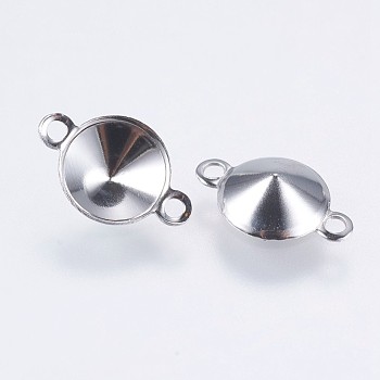 304 Stainless Steel Connector Rhinestone Settings, Cone, Stainless Steel Color, Fit for 6mm Rhinestone, 10.5x6.5x2mm, Hole: 1mm