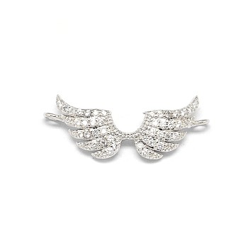 Wing Brass Micro Pave Cubic Zirconia Links, Cadmium Free & Lead Free, Platinum, 9.5x24x3mm, Hole: 1mm