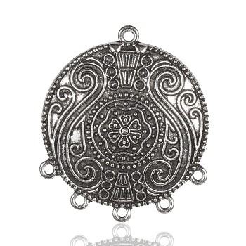 Tibetan Style Alloy Chandelier Components Links, Flat Round, Antique Silver, 45.5x37.9x4mm, Hole: 3mm