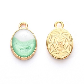 Alloy Enamel Charms, Oval, Light Gold, Turquoise, 15x10x3mm, Hole: 1.6mm