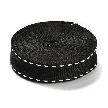 4.5 Yards Polyester Stitched Edge Ribbon, for Gift Packaging, Black, 5/8 inch(15mm)