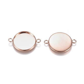 201 Stainless Steel Cabochon Connector Settings, Plain Edge Bezel Cups, Flat Round, Rose Gold, Tray: 18mm, 20x27x2mm, Hole: 2mm