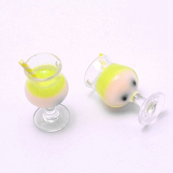 Resin Pendants, Imitation Food, Goblet with Bubble Tea/Boba Milk Tea, Yellow, 31~38x16mm, Hole: 1.8mm