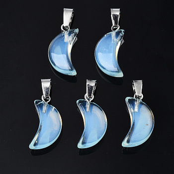 Spray Painted Glass Pendants, with Platinum Plated Brass Bails, Imitation Jade, Moon, Creamy White, 21.5x10.5x6mm, Hole: 4mm