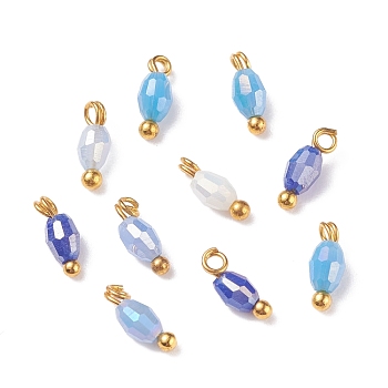 Electroplate Glass Charms, with Brass Ball Head Pins, Royal Blue, 8.5x3mm, Hole: 1.2mm