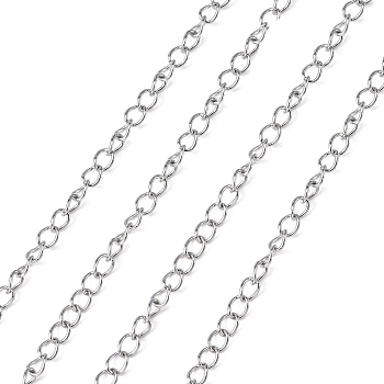 304 Stainless Steel Curb Chains, Twisted Chains, with Spool, Soldered, Stainless Steel Color, 4x3x0.6mm, about 82.02 Feet(25m)/roll