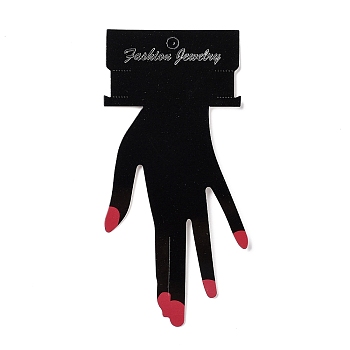 Hand Shaped Cardboard Paper Bracelet Display Cards, with Word Fashion Jewelry, Black, 17.7x8.5x0.04cm, Hole: 7~8mm