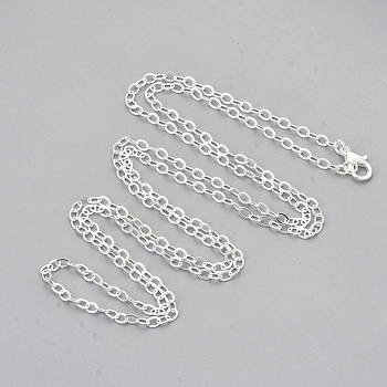 Brass Cable Chain Necklace Making, with Lobster Claw Clasps, Silver Color Plated, 32 inch(81.5cm)