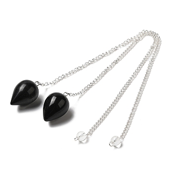 Natural Obsidian Dowsing Pendulums, with Silver Tone Iron Chains, Teardrop Pendant, 235mm, Hole: 1.6mm