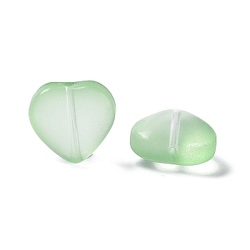 Electroplate Frosted Glass Bead, Heart, Light Green, 10x10x5mm, Hole: 1mm