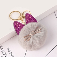 Faux Fur Cat Pendant Keychain, Cute Glitter Kitten Golden Tone Alloy Key Ring Ornament, Dark Gray, 15x8cm(ANIM-PW0002-19C)