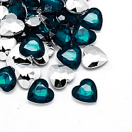 Imitation Taiwan Acrylic Rhinestone Cabochons, Pointed Back & Faceted, Heart, Teal, 20x20x7mm, about 200pcs/bag(GACR-A018-20x20mm-28)