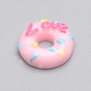 Resin Cabochons, Donut with Word Love, Pink, 14x5mm(X-CRES-T005-82F)