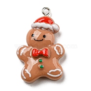 Opaque Resin Pendants, Christmas Charms with Platinum Plated Iron Loops, Gingerbread Man, 32x20x7mm, Hole: 2mm(CRES-D010-02J)