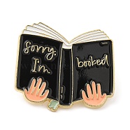 Reading Theme Zinc Alloy Enamel Pins, Word Sorry I'm Booked Brooch for Backpack Clothes, Palm, 26.4x30x1.5mm(JEWB-K001-02D-G)