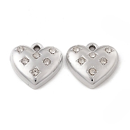 Alloy Crystal Rhinestone Pendants, Heart Charm, Platinum, 15x16x4.5mm, Hole: 1.6mm(ALRI-K049-04P)