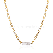 Natural Howlite Column Pendant Necklace with Stainless Steel Chains, Golden(WO3048-1)