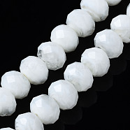 Handmade Lampwork Beads Strands, Abacus, Faceted, White, 11.5x8.5mm, Hole: 1.5mm, about 45pcs/strand, 15.16 inch(38.5cm)(LAMP-T007-12E)