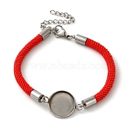 Milan Cord & 304 Stainless Steel Bracelets Making, with Round Tray, Red, Tray: 14mm, 7-1/4 inch(18.5cm)(MAK-H004-02F-P02)