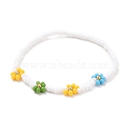 Handmade Daisy Flower Baking Paint & Dyed Glass Seed Beaded Stretch Bracelets, for Women Girls, Yellow, Inner Diameter: 2 inch(5cm)(BJEW-JB07668-04)