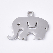 201 Stainless Steel Charms, Elephant, Stainless Steel Color, 12x16x1mm, Hole: 1.4mm(STAS-S079-118P)