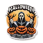 Halloween Themed Opaque Printed Acrylic Pendants, Pumpkin Charm, Ghost, 38x33.5x2mm, Hole: 2mm(SACR-L004-01E)