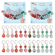 Faceted Gemstone Beaded Pendant Stitch Markers, Crochet Leverback Hoop Charms, Locking Stitch Marker with Wine Glass Charm Ring, 4.2cm, 6 colors, 2pcs/color, 12pcs/set, 2 sets/box(HJEW-AB00327)
