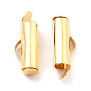 304 Stainless Steel Slide On End Clasp Tubes, Slider End Caps, Real 18K Gold Plated, 16x6x4mm, Hole: 3x1mm, Inner Diameter: 3mm(STAS-C044-07C-G)