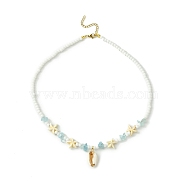 Natural Shell Pendant Necklace, with Natural Aquamarine Chips & Starfish Beaded Chains, Colorful, 17.99 inch(45.7cm)(NJEW-TA00108)