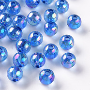 Transparent Acrylic Beads, AB Color Plated, Round, Royal Blue, 8x7mm, Hole: 2mm, about 1745pcs/500g(MACR-S370-B8mm-751)