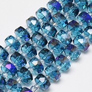 Electroplate Glass Beads Strands, Rainbow Plated, Faceted, Flat Round, Royal Blue, 10x6mm, Hole: 1.5mm, about 60pcs/strand, 18.9 inch(EGLA-Q083-10mm-A02)