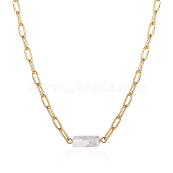 Natural Howlite Column Pendant Necklace with Stainless Steel Chains, Golden(WO3048-1)