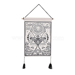 Bohemia Style Cloth Wall Hanging Tapestry, Vertical Tapestry, with Wood Rod & Iron Traceless Nail & Cord, for Home Decoration, Rectangle, Sun Pattern, 850mm(HJEW-E003-01C)