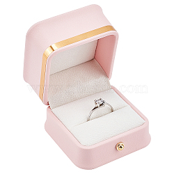 Leather Ring Gift Boxes, with Velvet Inside, for Wedding, Jewelry Storage Case, Square, Pink, 5.7x5.7x4.5cm, Inner Diameter: 48x44mm(CON-GF0002-10B)