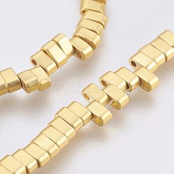 Electroplated Non-magnetic Synthetic Hematite Multi-Strand Links Strands, Grade AA, Rectangle, Long-Lasting Plated, Frosted, Real 24K Gold Plated, 4.5x2x2.5mm, Hole: 1mm, about 181pcs/strand, 16.29 inch(41.4cm)(G-E495-11A-02)