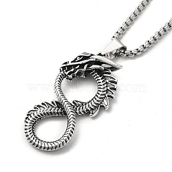 Alloy Dragon Infinity Pandant Necklace with Box Chains, Gothic Jewelry for Men Women, Antique Silver, 23.62 inch(60cm)(NJEW-K245-008)