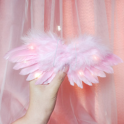 Mini Doll Angel Wing Feather, with Polyester Rope, for DIY Moppet Makings Kids Photography Props Decorations Accessories, Pink, 90x210mm(WG72986-01)