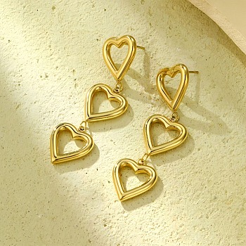 304 Stainless Steel Stud Earrings, Golden, Heart, 55x15mm