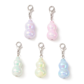 UV Plating Transparent Acrylic Gourd Pendant Decoration, with Zinc Alloy Lobster Claw Clasps, Mixed Color, 38.5mm