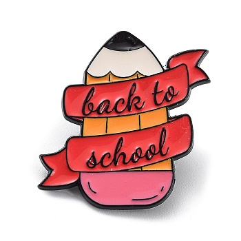 Back to School Theme Enamel Pins, Black Alloy Brooch for Backpack Clothes, Pencil, 30x30x1mm