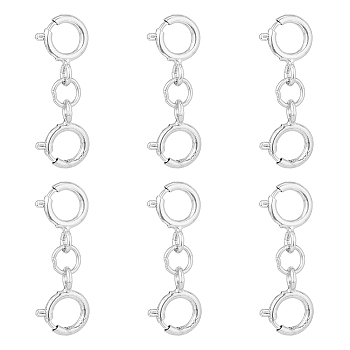 6Pcs 925 Sterling Silver Double Spring Ring Clasps, Silver, 15.5x6x1mm