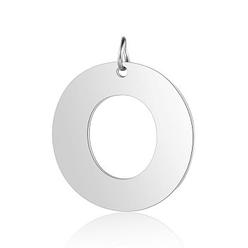 201 Stainless Steel Pendants, Letter, Stainless Steel Color, Letter.O, 30x30mm, Hole: 4.5mm